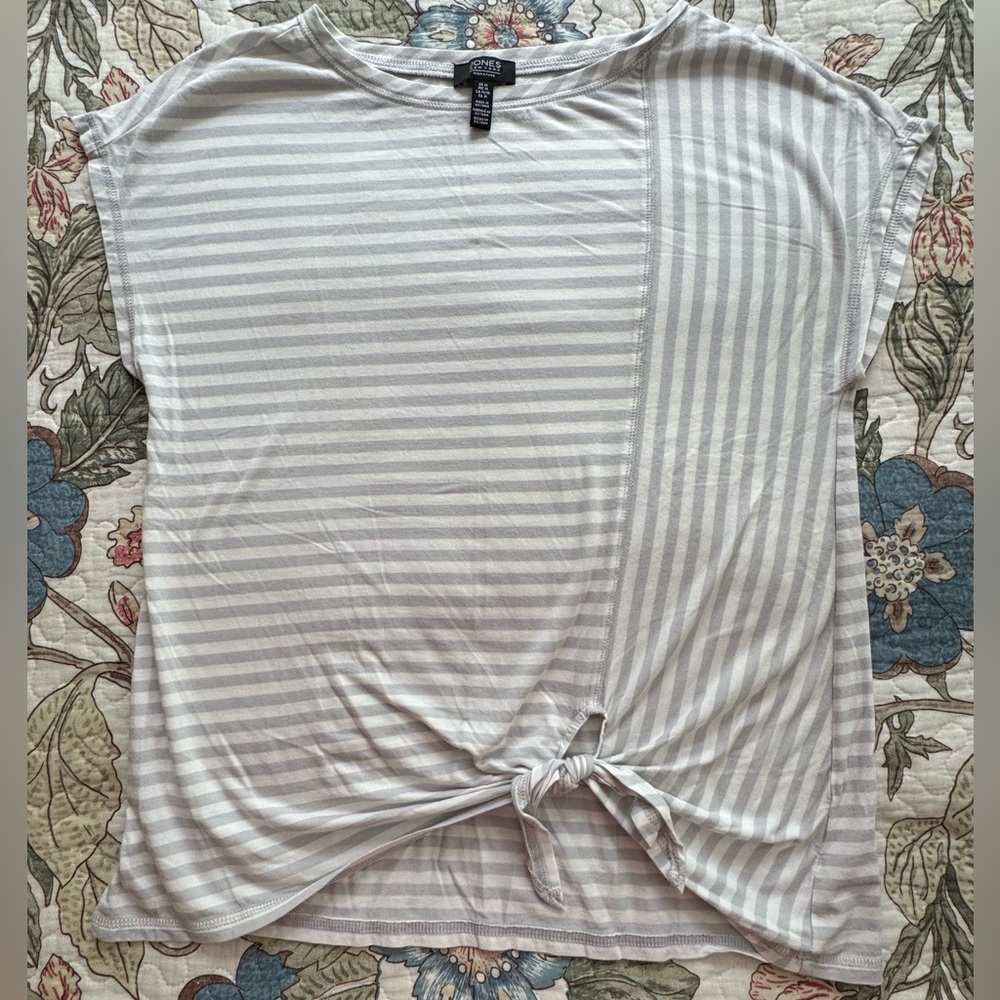 Jones New York Striped Tie Front Tee